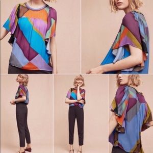 Hiche mosaic flutter sleeve top